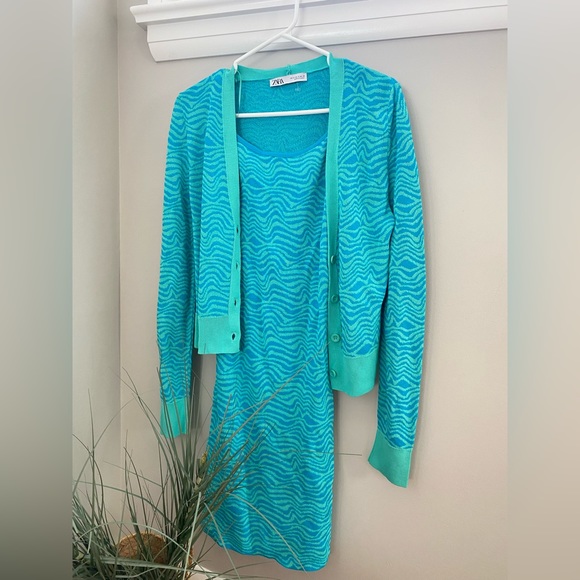 ZARA Turquoise Dress+Cardigan Set size S - Picture 3 of 13